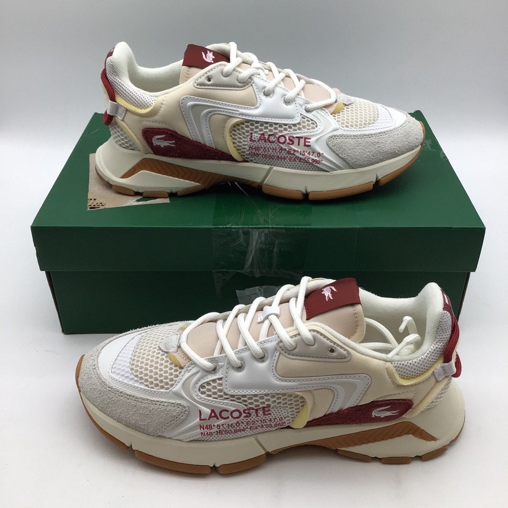 Lacoste L003 Neo Textile Sneakers Men‎ White Red Athletic Shoes Size 10 NEW